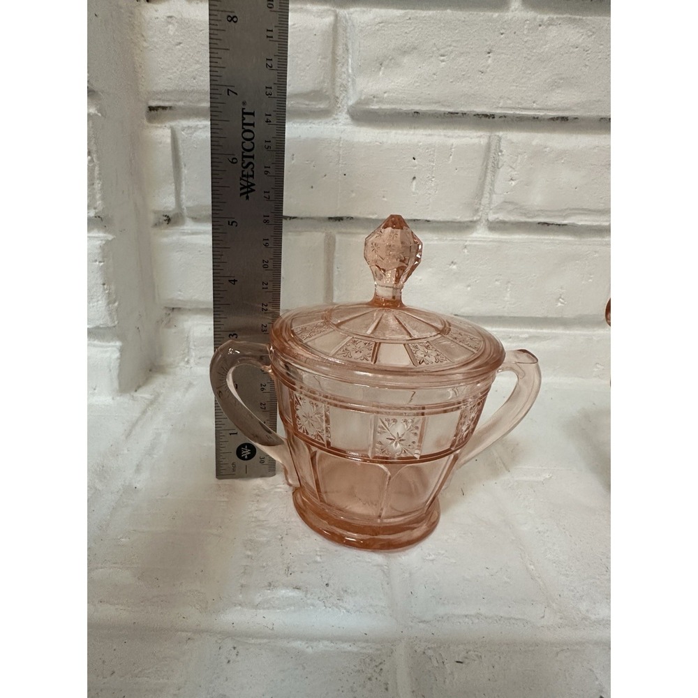 Jeannette Doric Creamer & Sugar Bowl Pink Depression Glass Read - Picture 4 of 16